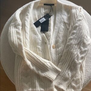 NWT Jenni Kayne Cocoon Cable Knit Cardigan Sweater, ivory, Sz S